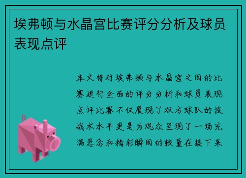埃弗顿与水晶宫比赛评分分析及球员表现点评