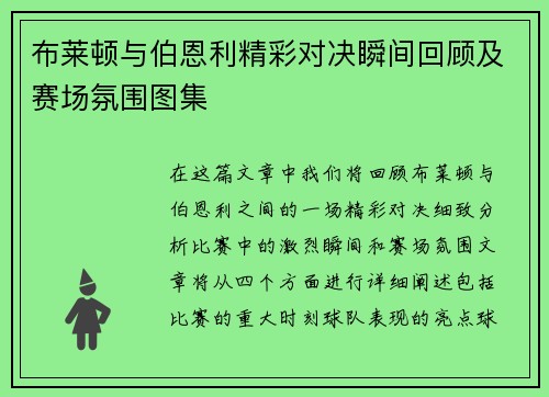 布莱顿与伯恩利精彩对决瞬间回顾及赛场氛围图集
